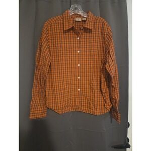 Mountain Lake Orange Plaid Button‎ Up, Women's XL Top, Long Sleeve, Vintage